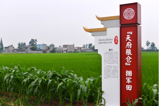 “天府粮仓”拥军田标牌。