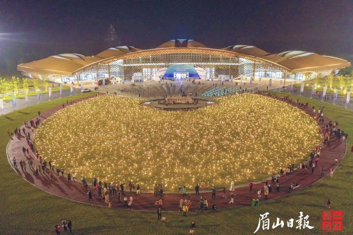 夜色中的国际竹产业展览中心。