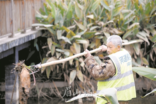 徐双贵正在打捞河道杂物。.jpg