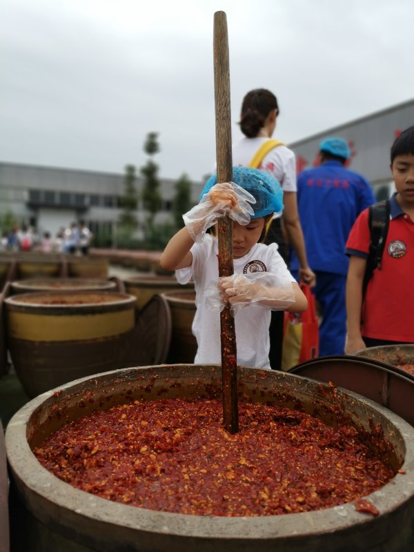 研学活动中，孩子们体验豆瓣的制作过程。 （资料图片）