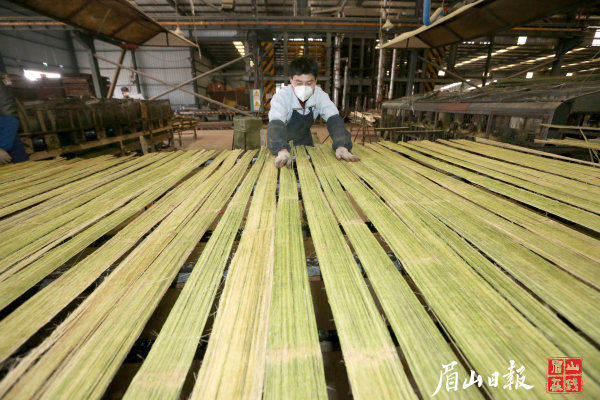 工人正在“竹刚”生产线上忙绿。眉山在线记者 张忠苹 摄