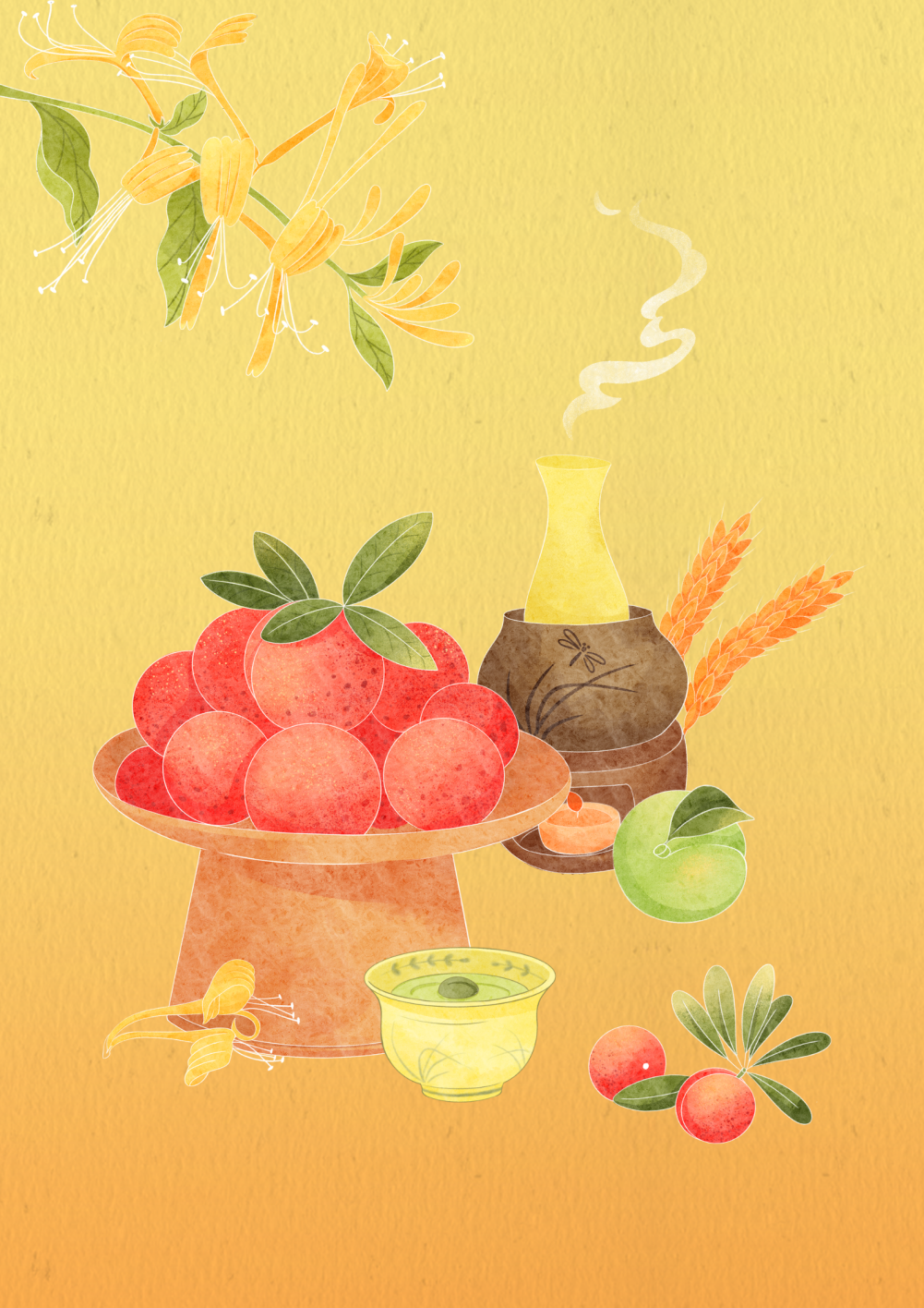 芒种节气水彩质感食物插画.png
