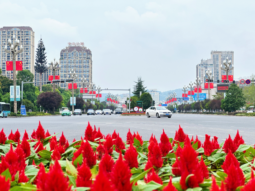 仁寿大道上，喜庆的节日氛围浓厚。.jpg