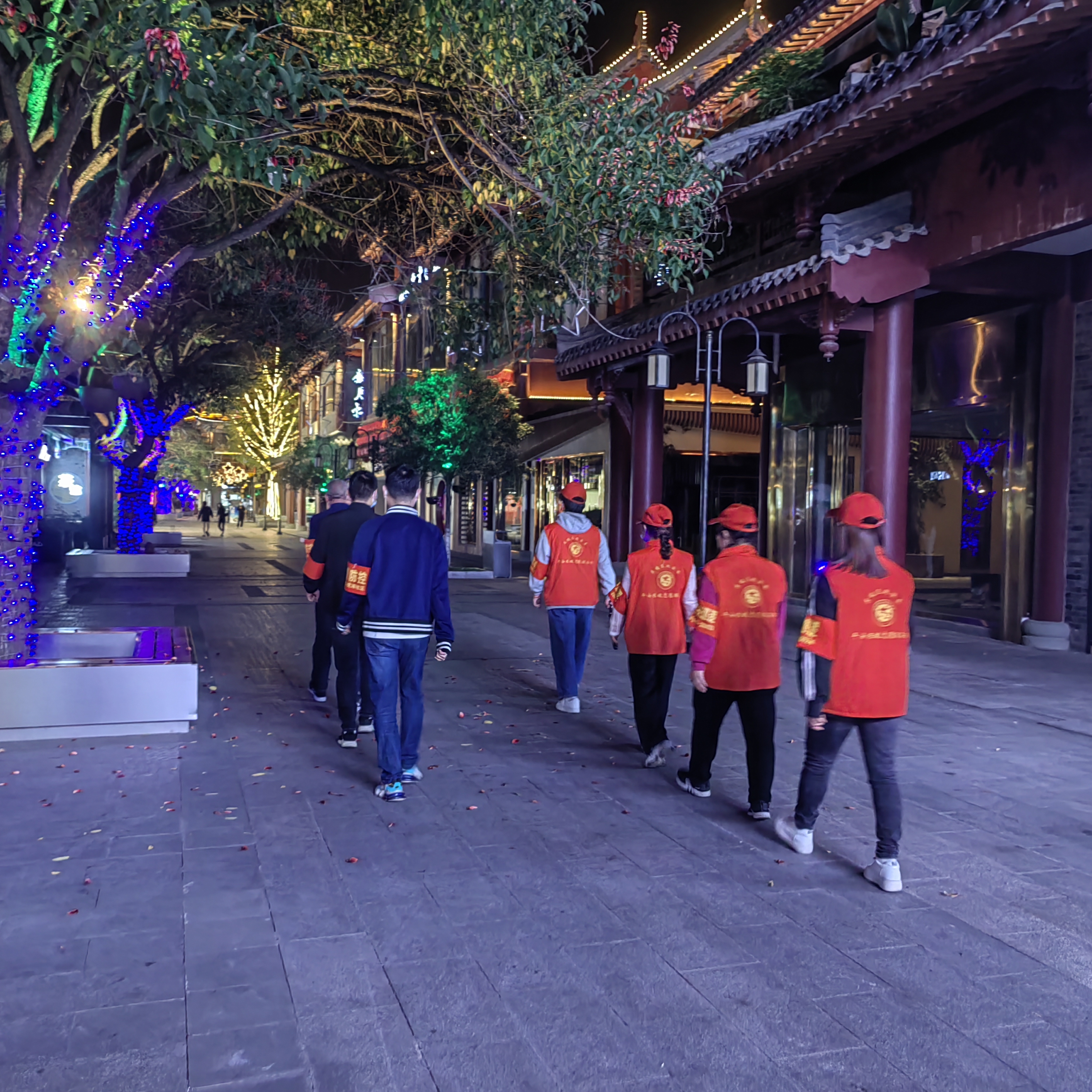 平安东坡志愿服务队开展夜间巡查。