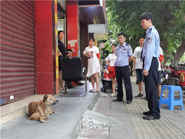 紫竹派出所民警对市民不拴狗绳的行为进行劝诫。